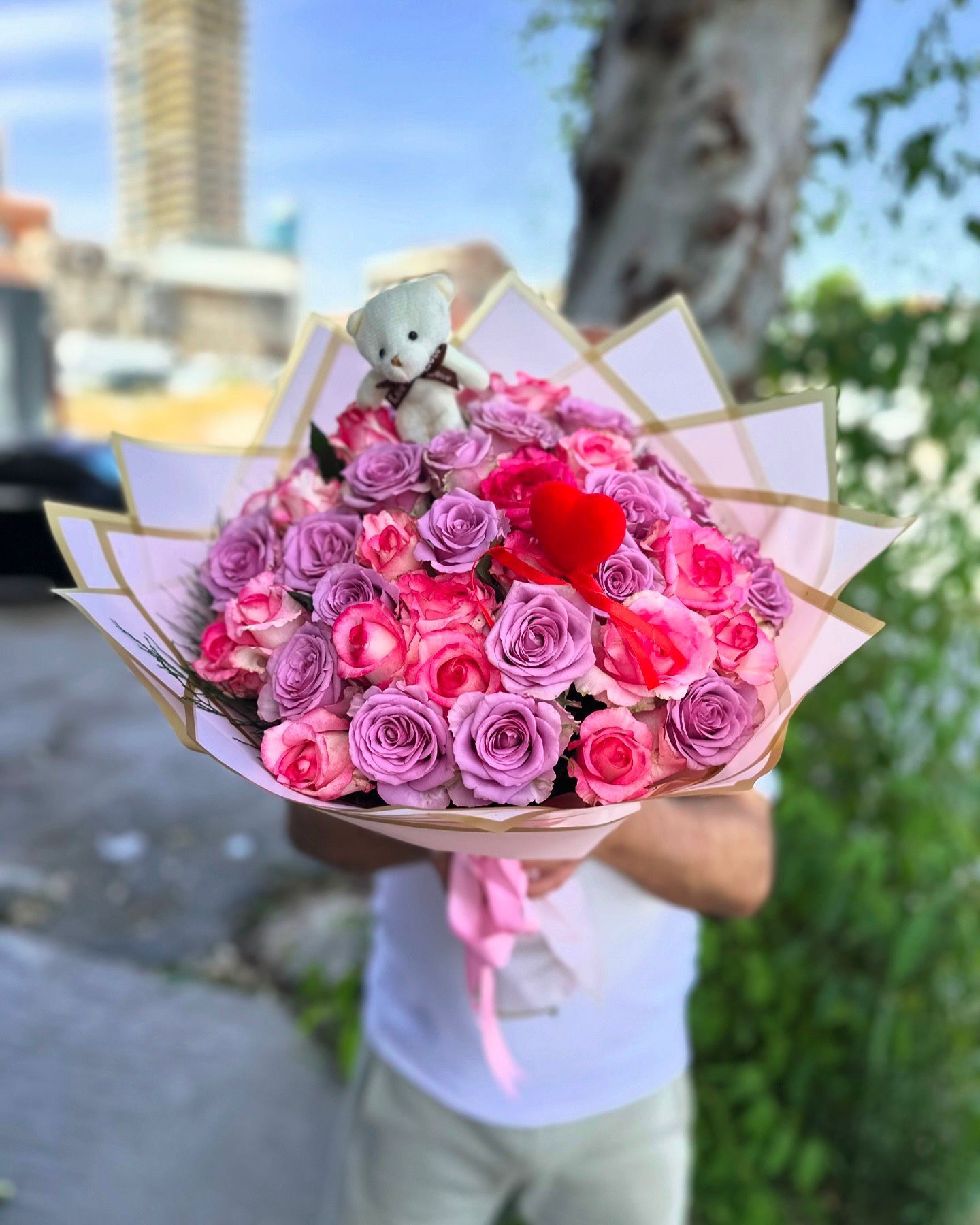 40 Adet Renkli Gül Buketi